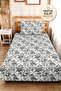 Floral Gray Modern Single Pique Set - Botanical White Anthracite 160X220 cm Quilted Bedspread