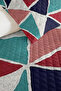 Geometric Turquoise Young Room Single Pique Set - Modern Burgundy 160X220 cm Quilted Bedspread - 3