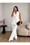White Gold Buttoned Pleated Vest Trousers Blazer Suit - 5