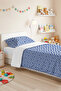 Blue Geometric Youth Room Single Pique Set - Modern White 160X220 cm Quilted Bedspread - 6