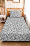 Gray Floral Botanical Pique Set - White Geometric Quilted Seasonal Bedspread 160X220 cm - 2