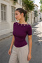 Women's Eyelet Detailed Boat Neck Blouse - 5