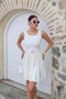 Belted Pleated Dress Cream - 3