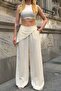 Wide Leg Trousers with Trok Detail and Detachable Shawl - Ecru - 5