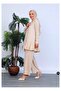 Women's Beige Buttoned Tunic Trouser Set - 2