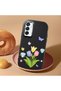 Samsung Galaxy M15 Compatible Case Camera Protective Black Silicone Couple Phone Case with Floral Pattern - 2