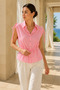 Women's Pink Striped Waist-Tie Sleeveless Shirt - 4