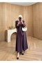 فستان مودال مطرز بحزام بلون البرقوق - 3