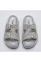 (Pienn)Double Buckle Drop Stone Detailed Daily Women's Slippers Silver - 3