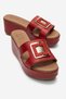Hiola Red Genuine Leather Buckle Women's Wedge Heeled Slippers