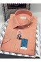 Classic Short Sleeve Linen Collar Button down Comfortable Fabric Gift Boxed Men's Shirt Fs-004588 - Orange - 3