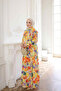 Orange Half-Buttoned Skirt with Elastic Sleeves and Layered Dress - 2