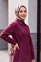 Striped Buttoned Modal Tunic with Side Laces - Burgundy - 4