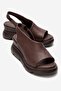 Women's Genuine Leather Wedge Heeled Sandals 6211 Brown