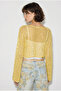 Women's Yellow Boat Neck Sequined Mesh Textured Bat Sleeve Crop Blouse 2765 60286345 - 5