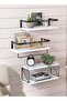 CozyNest 4Pcs Floating Wall Shelves, Solid Wood and Iron Wall-Mounted Storage Racks with Leaf-Shaped Metal Mesh & Towel Bar - 2