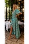 70% Viscose 30% Silk Deep V-Neck Front Flounce Tie-Waist Women's Summer Dress - 3