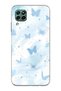 Huawei P40 Lite Compatible Pastel Blue Butterfly Pattern Transparent Phone Case