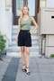 Women's Modal Diagonal High Waist Pleated Short Shorts with Side Pockets-Black