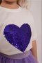 Girl's Sequin Heart Detail Tshirt&Pompom Skirt&Buckle Set - 2