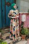 Patterned Satin Women's Hijab Dress with Elastic Waistband and Belt Detail