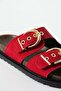 Brew Red Suede Slippers with Gold Buckle Detail - 3