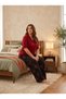 New Season Burgundy V-Neck Short Sleeve Special Design Summer Cotton Combed Cotton Plus Size (Oversize) Pajama Set - 4