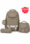 4-Piece Tsylon Fabric Waterproof Primary School Bag Set with Lunch Bag, Pen Holder and Accessory Bag