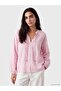 Lcw Vision Pink Embroidered Oversize 100% Cotton Blouse