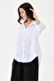 Women's White Italian Shawl Pattern Scalloped Folded Long Sleeve Oversize Poplin Shirt 40 - 46 Size - 2