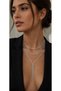 Multi-Layered Y Necklace with Crystal Stones – Silver Color Elegant Necklace for Evening Dresses and Daily Wear