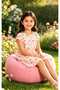 Girl's Light Peach Color Bird Pattern Short Sleeve Cotton Combed Cotton Nightgown & Dress - 2
