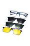 Men's Magnetic Polarized Clip-On Glasses Uv400 Protection Night Driving Lens Lightweight Rectangular Optical Frame 3 Clip Set Blue