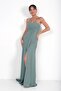 Women's Long Chiffon Dress with Rope Straps, Laced Back, Lined, and Draped Front - 2