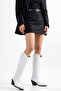 White Matte Leather Metal Toe Cap Below the Knee Embroidered Western Cowboy Boots - 5