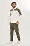 Men's Cotton Stand Collar Tracksuit Set Black-White-Khaki -9537 - 6