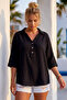 Black Shirt with Collar and Buttons, 3/4 Sleeves, Casual Muslin, Oversize Woven 67 67 - 7