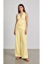 Yellow High Waist Asymmetric Button-Detached Fabric Pleated Pants- - 3