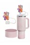 10 mm Silicone Straw Stopper and Powder Pink Thermos Base Protector Set - Anti-Dust and Insect-Proof