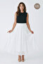 Black Lace-Guipure Detailed Midi Length Lined Skirt