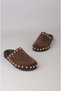Seç 4194 Genuine Leather Women's Slippers with Trok Detail Dark Brown Suede - 7