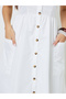 White Button Front Midi Dress with Patch Pocket - 4