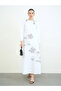 Off White Jalabiya with Floral Embellishments - 2