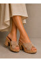 Mink Suede Women's Cross-Strapped Platform Heeled Slippers – Genuine Leather Lined Thick Heel Summer Slippers - 5