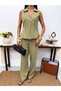 Women's Linen Button Detailed Vest Trousers Jewelry Stylish Two-Piece Set - 8