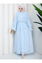 Flower-Patterned Lace Dress with Double Layered Veil and Gold Chain Belt.. 2 Pieces of Lace Poncho - 3