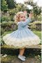 Baby Girl Blue Baby Collar Lace Scallop Dress with Brooch Detail Birthday and Special Occasion Dress - 6