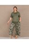 Battal Size Khaki Floral Patterned Pajama Set - 2