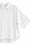 1030 Women's Cotton Striped Slightly Transparent Short Sleeve Oversize Shirt White - 3