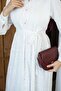 Ribbed Front, Scalloped Lined Belted Shirt Collar Embroidered Dress - 3